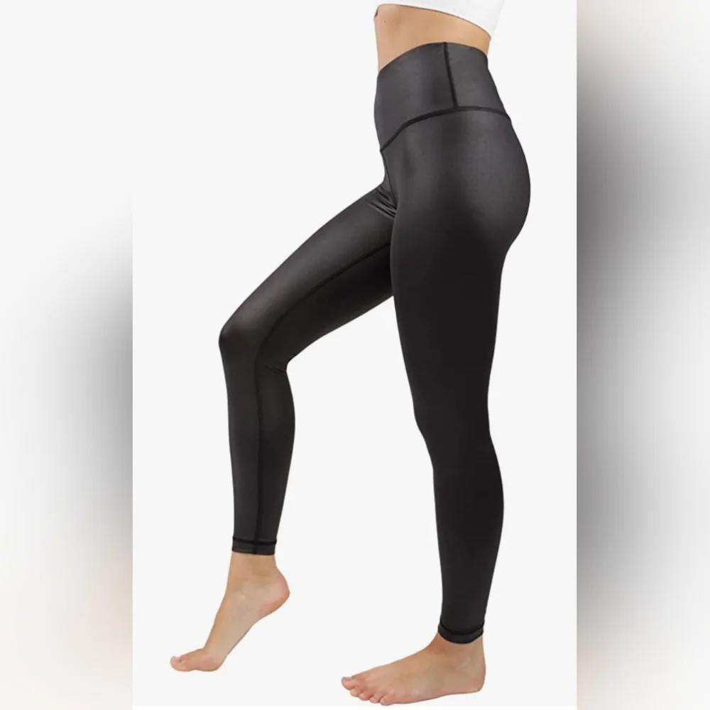 90 Degree By Reflex Womens High Waist Leggings - Faux Leather Black - Picture 3 of 6